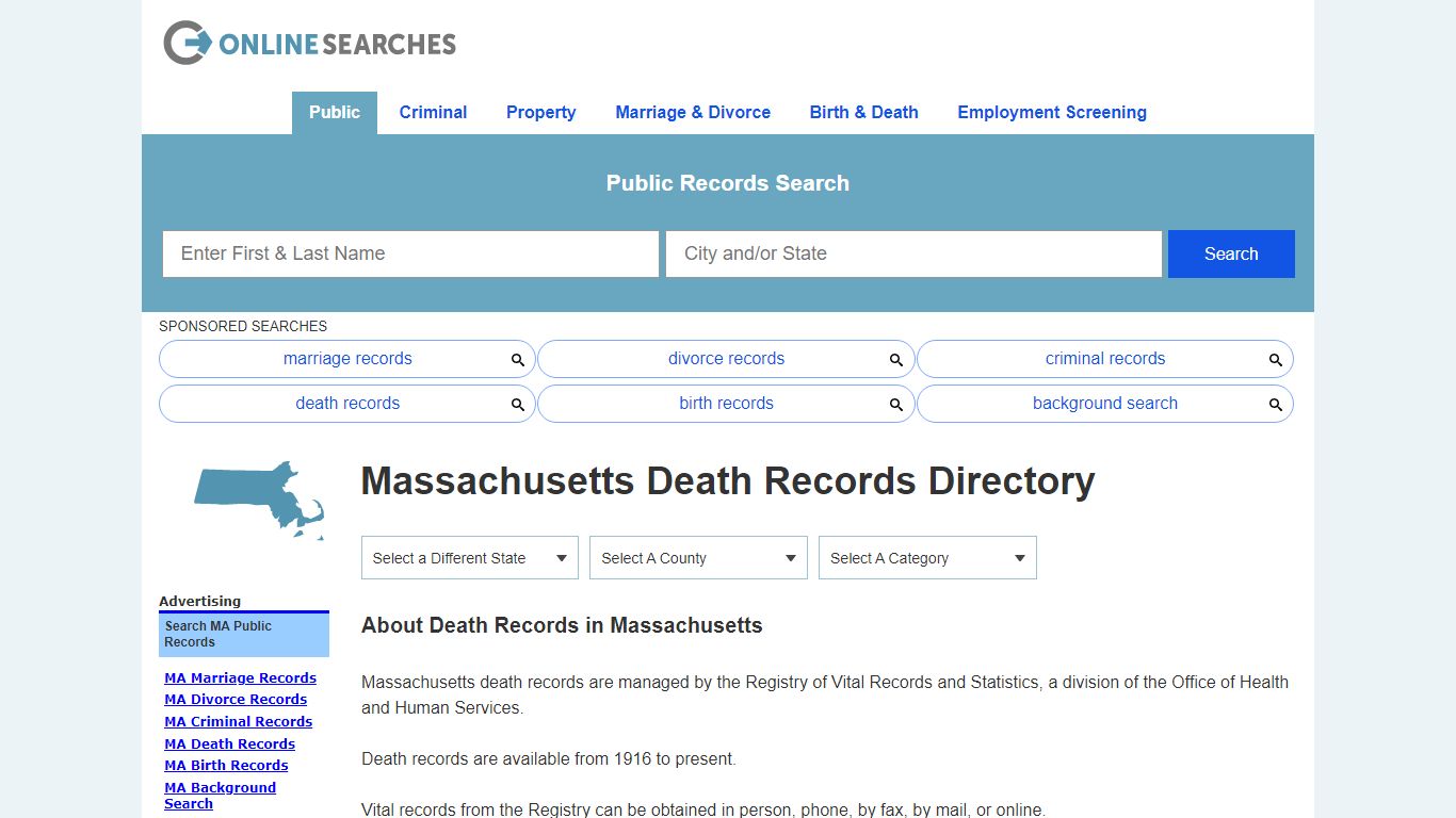 Massachusetts Death Records Search Directory